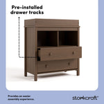 alpine hazelnut 2 drawer changing chest pre-installed drawer tracks callout
