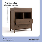 alpine hazelnut 2 drawer changing chest pre-installed drawer tracks callout