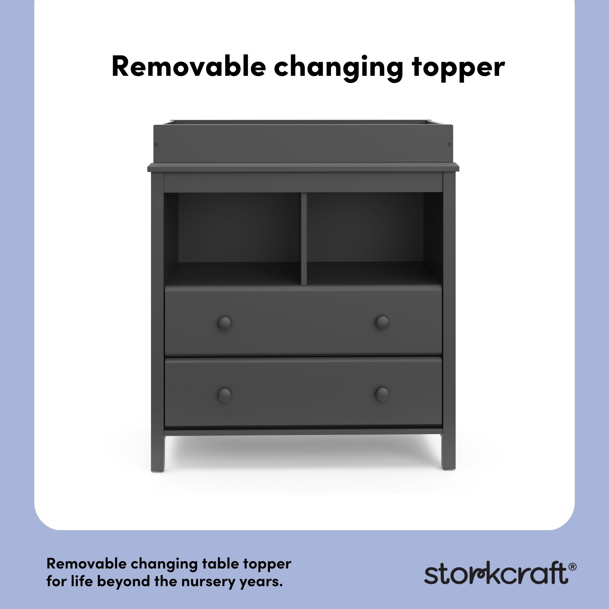 alpine gray 2 drawer changing chest removable topper callout