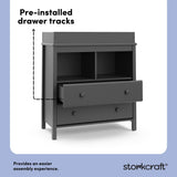 alpine gray 2 drawer changing chest pre-installed drawer tracks callout