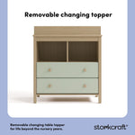 alpine driftwood with sage 2 drawer changing chest removable topper callout