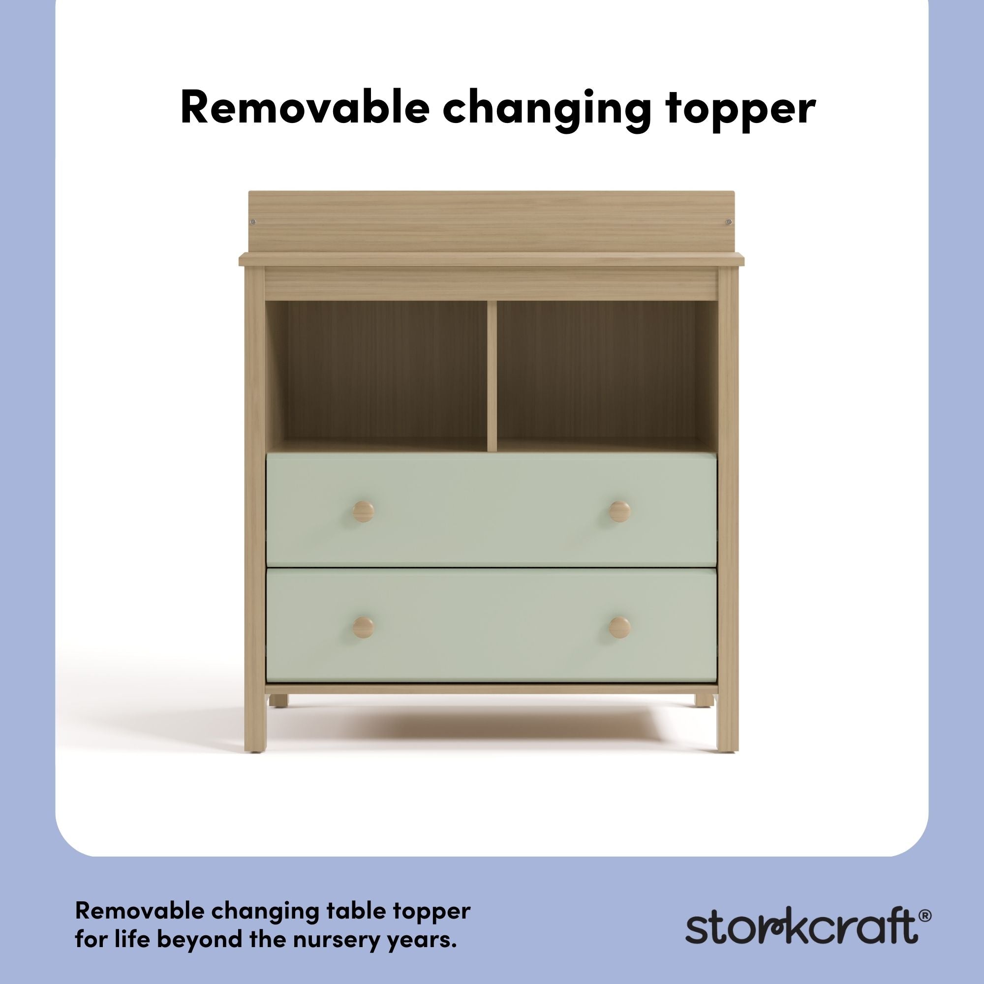 alpine driftwood with sage 2 drawer changing chest removable topper callout