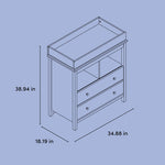 Alpine 2 drawer changing chest drawing with dimensions
