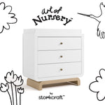 Santorini white with driftwood 3 drawer chest with changing topper with black doodles overlaid on image