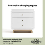 Santorini white with driftwood 3 drawer chest with changing topper removable changing topper callout