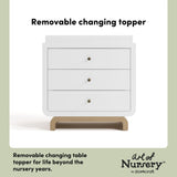 Santorini white with driftwood 3 drawer chest with changing topper removable changing topper callout