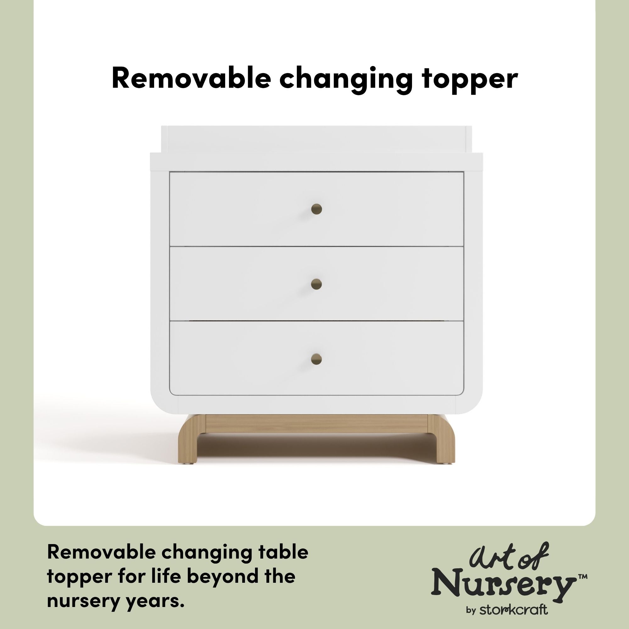 Santorini white with driftwood 3 drawer chest with changing topper removable changing topper callout