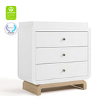 Santorini white with driftwood 3 drawer chest with changing topper with GGG and PTPA logos on top left