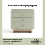 Santorini sage with driftwood 3 drawer chest with changing topper removable changing topper callout