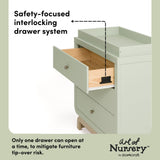 Santorini sage with driftwood 3 drawer chest with changing topper interlocking drawer system callout