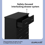 Brookside black 4 drawer dresser interlocking drawers callout