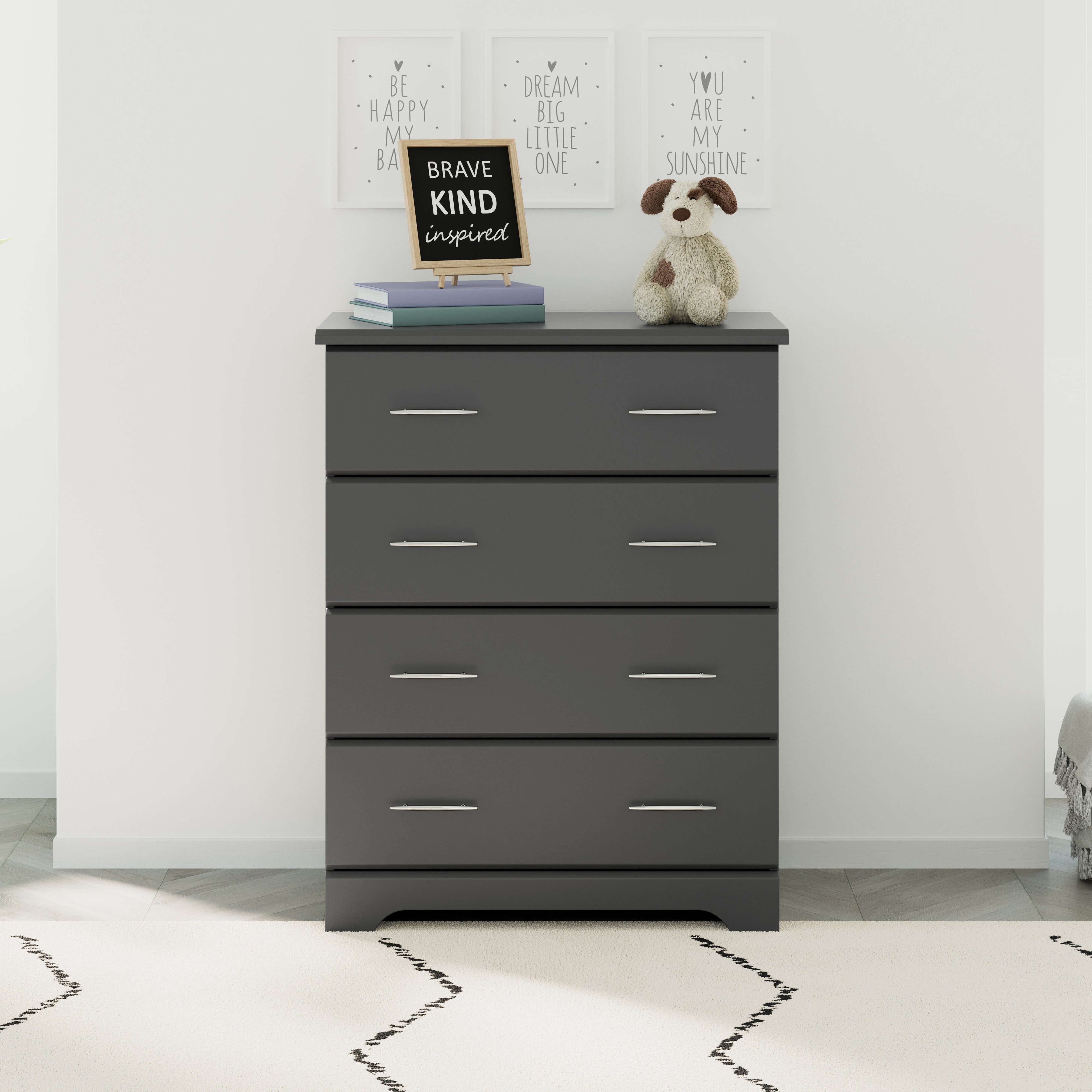 Brookside gray 4 drawer dresser in a nursery