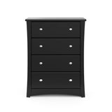 Front view of black 4 drawer chest