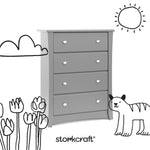Crescent pebble gray 4 drawer dresser with black doodles overlaid on image