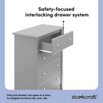 Crescent pebble gray 4 drawer dresser interlocking drawers callout