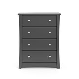 Front view of gray 4 drawer chest