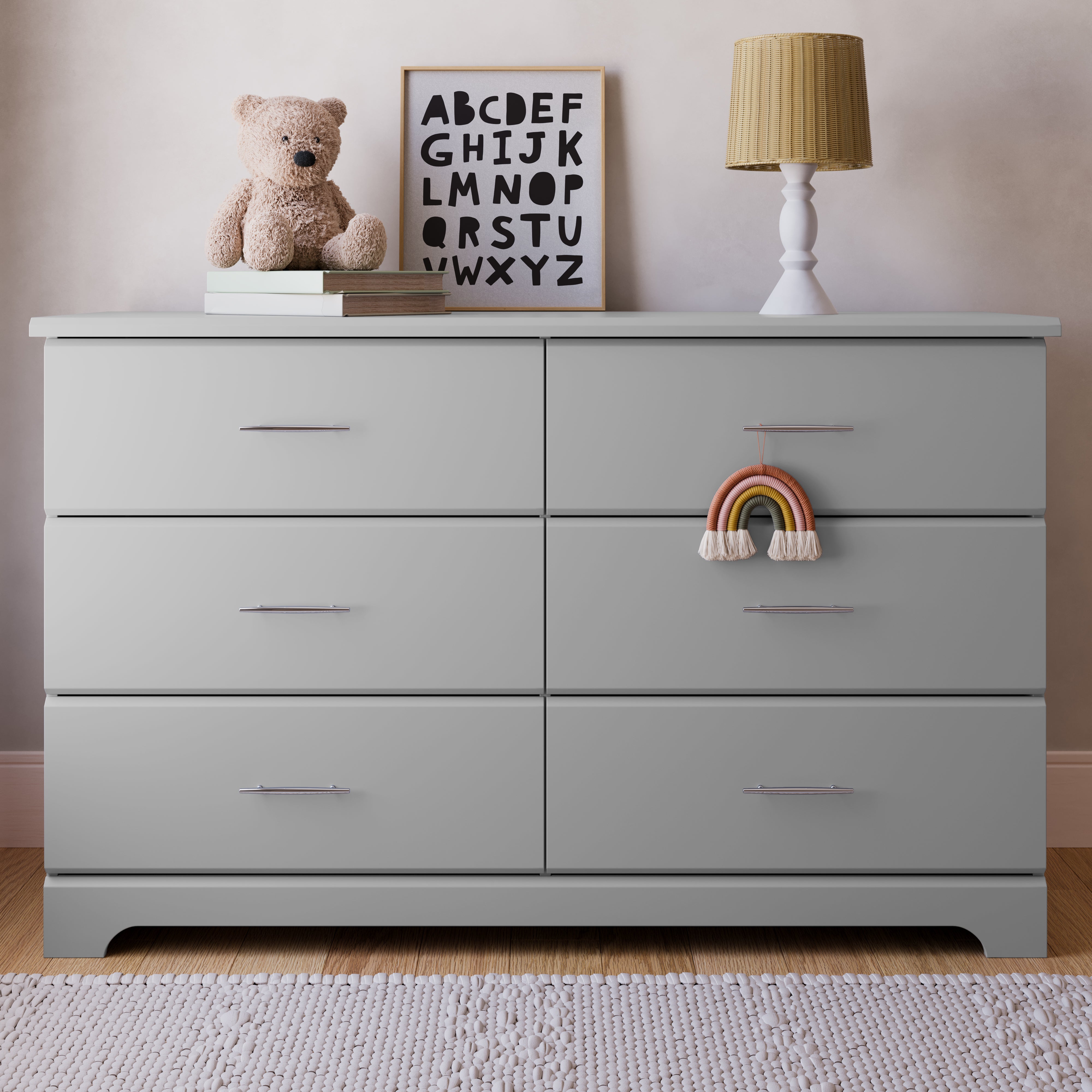 Brookside pebble gray 6 drawer dresser in a nursery