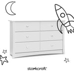 Crescent white 6 drawer dresser with black doodles overlaid on image