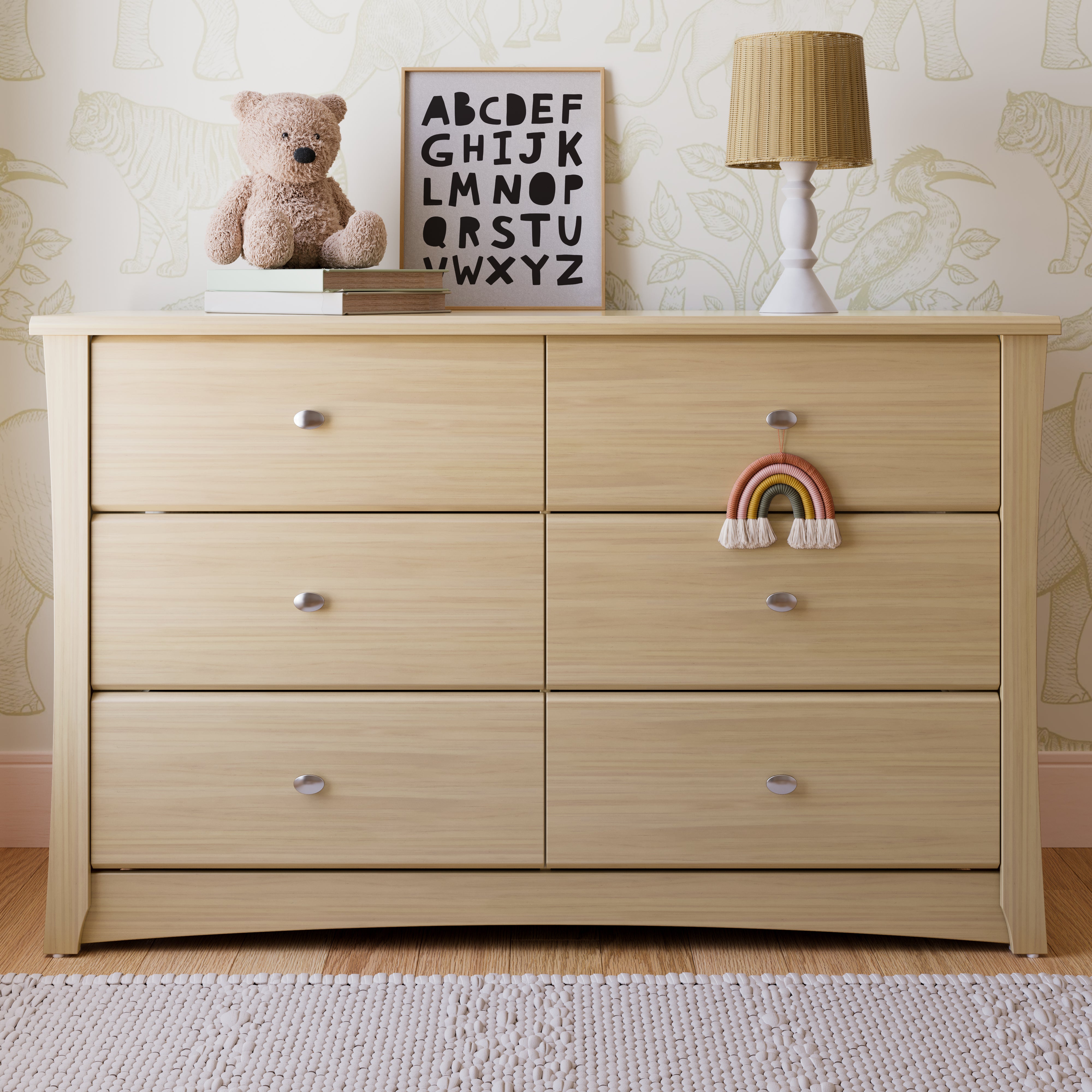Crescent driftwood 6 drawer dresser in a nursery