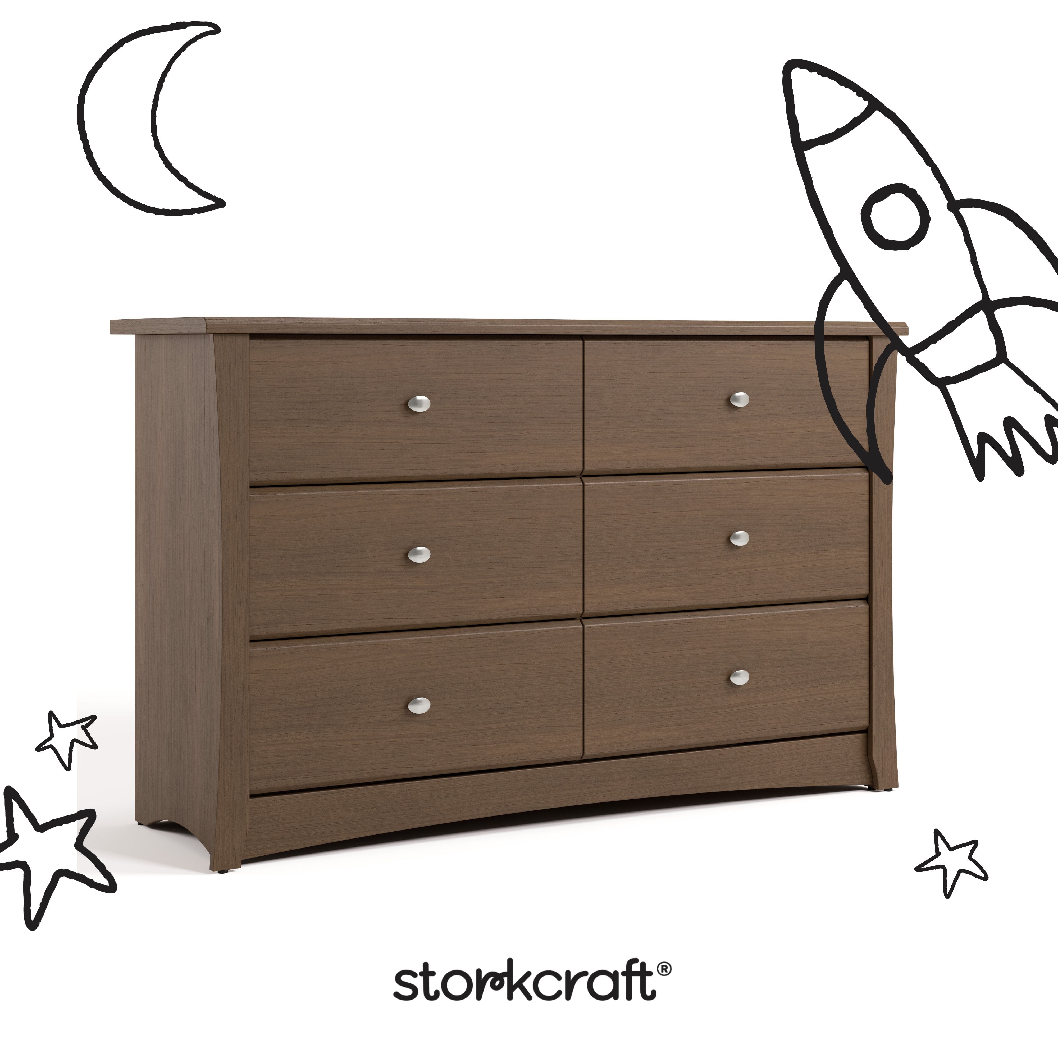 Crescent hazelnut 6 drawer dresser with black doodles overlaid on image
