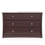 Front view of espresso 6 drawer dresser