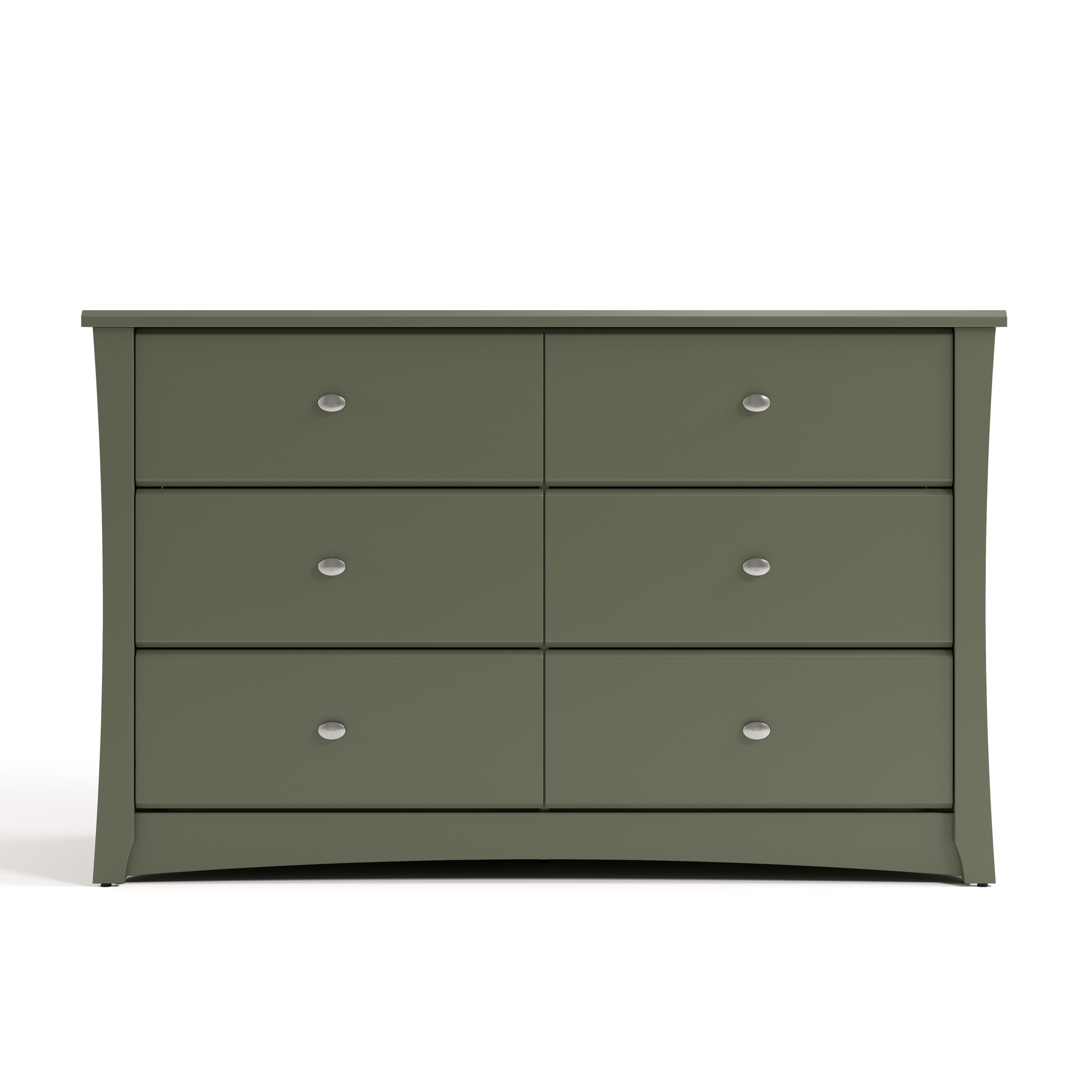 Crescent olive 6 drawer dresser front view