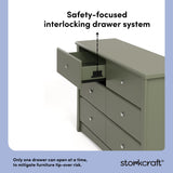 Crescent olive 6 drawer dresser interlocking drawers callout