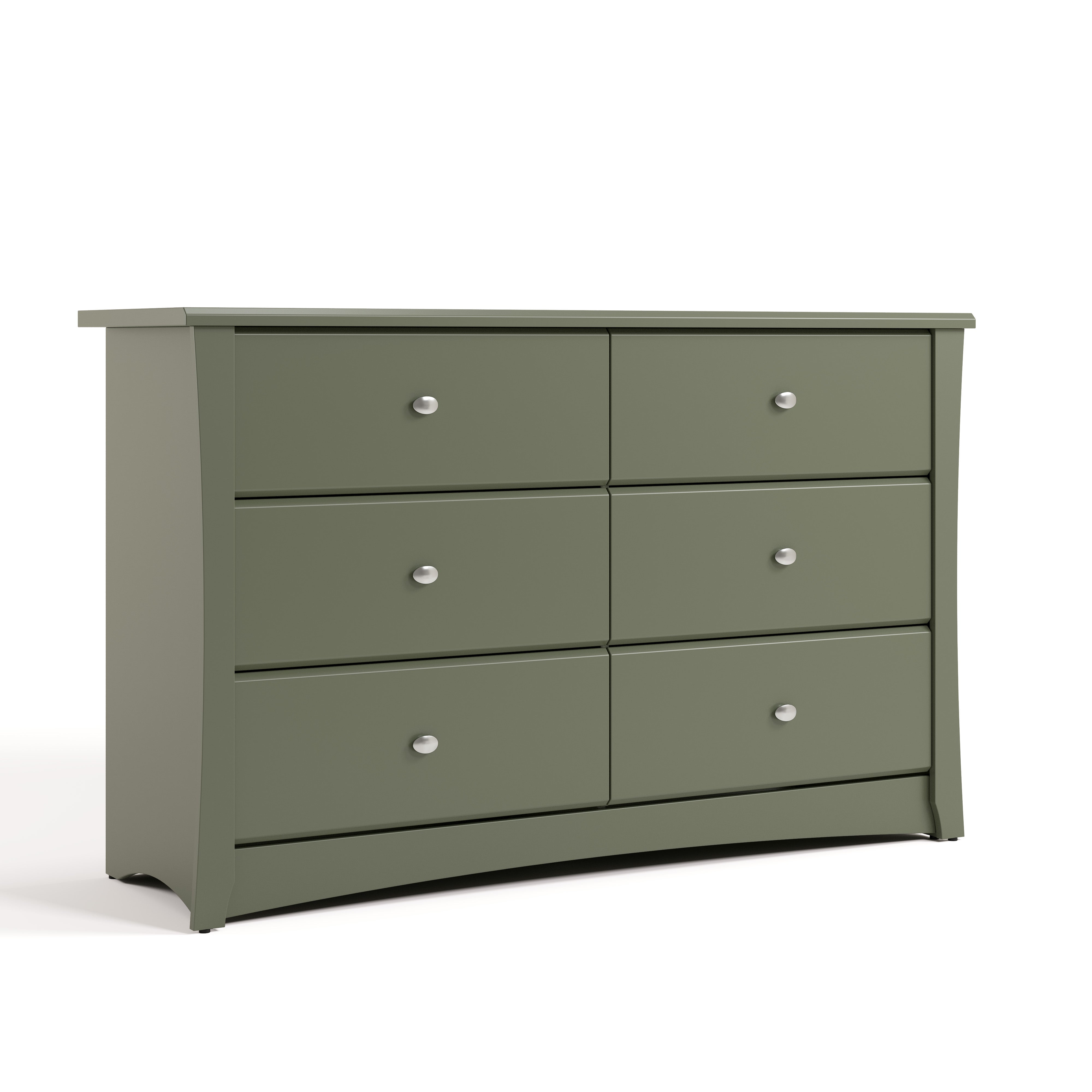 Crescent olive 6 drawer dresser angle view