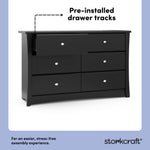 Crescent black 6 drawer dresser pre-installed drawer tracks callout