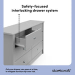 Crescent pebble gray 6 drawer dresser interlocking drawers callout