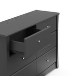 gray 6 drawer dresser with open drawer