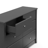 gray 6 drawer dresser with open drawer