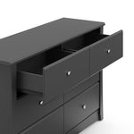 gray 6 drawer dresser with 2 open drawers