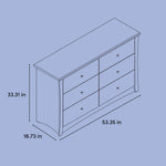 Crescent 6 drawer dresser line drawing with dimensions