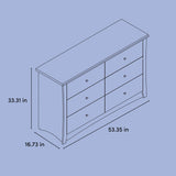 Crescent 6 drawer dresser line drawing with dimensions