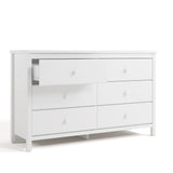 Alpine white 6 drawer dresser with top left drawer open angle view