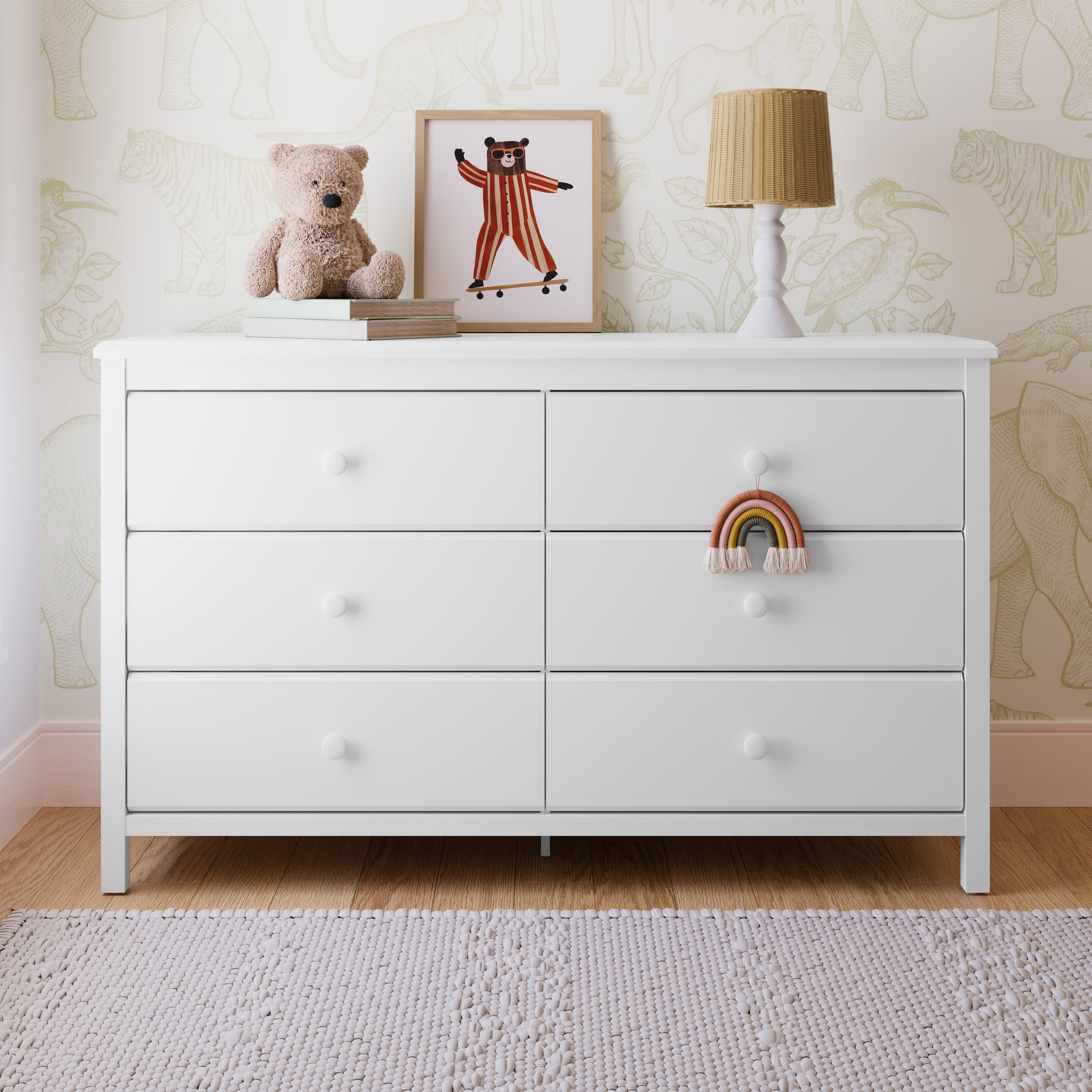 Alpine white 6 drawer dresser in a nursery
