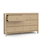 Alpine driftwood 6 drawer dresser with top left drawer open angle view