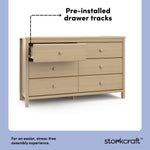 alpine driftwood 6 drawer dresser pre-installed drawer tracks callout