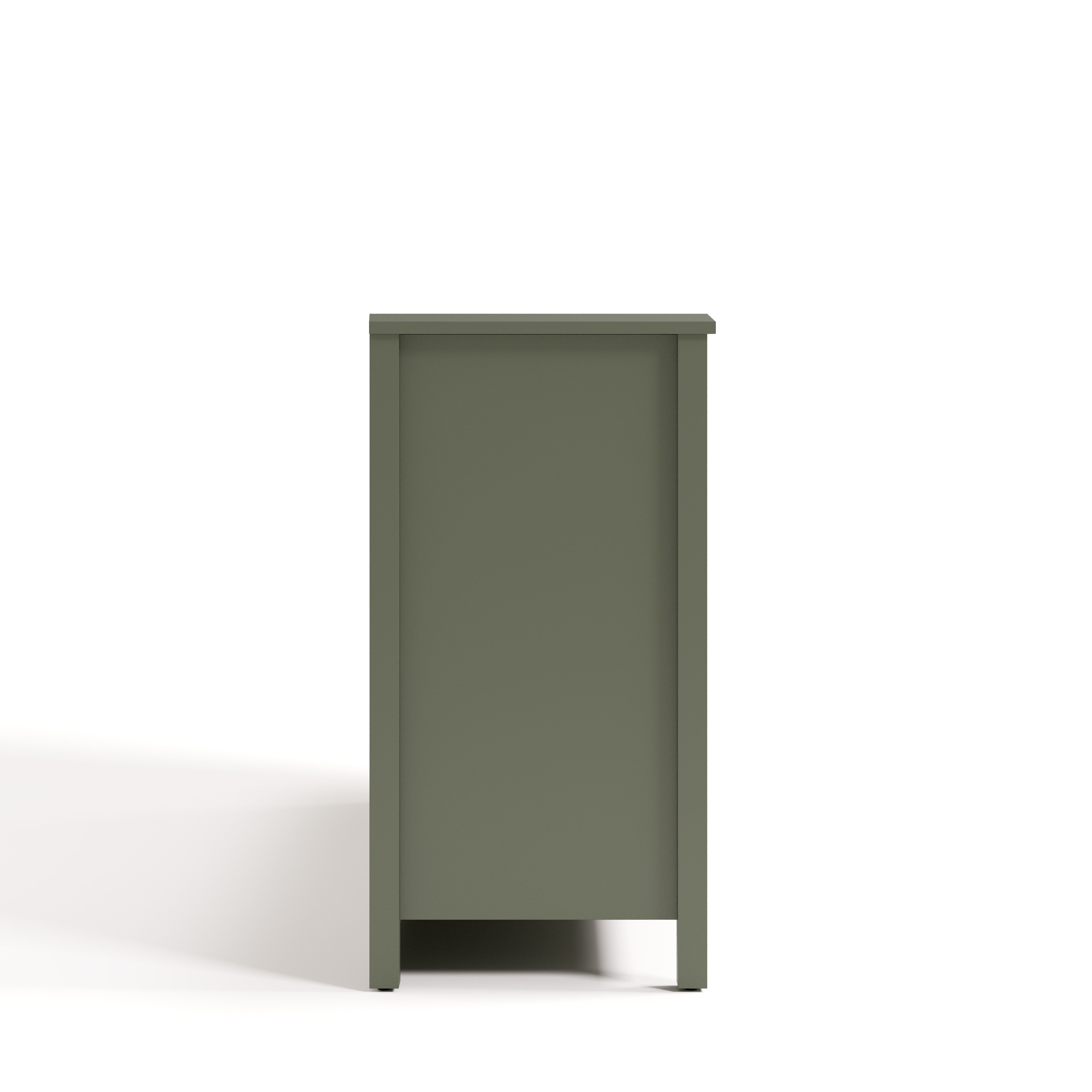 Alpine olive 6 drawer dresser side view