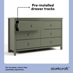 alpine olive 6 drawer dresser pre-installed drawer tracks callout