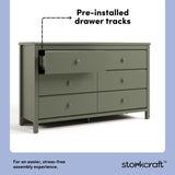 alpine olive 6 drawer dresser pre-installed drawer tracks callout