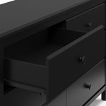 Alpine black 6 drawer dresser close up of top left drawer open