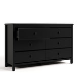 Alpine black 6 drawer dresser with top left drawer open angle view