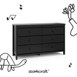 alpine black 6 drawer dresser with black doodles overlaid on image