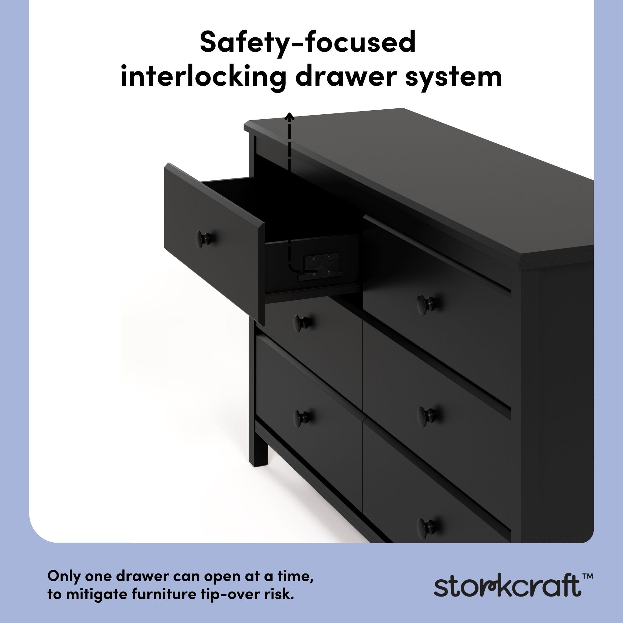 alpine black 6 drawer dresser interlocking drawer callout