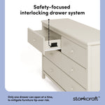 alpine frosted oat 6 drawer dresser interlocking drawer callout