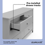 alpine pebble gray 6 drawer dresser pre-installed drawer tracks callout