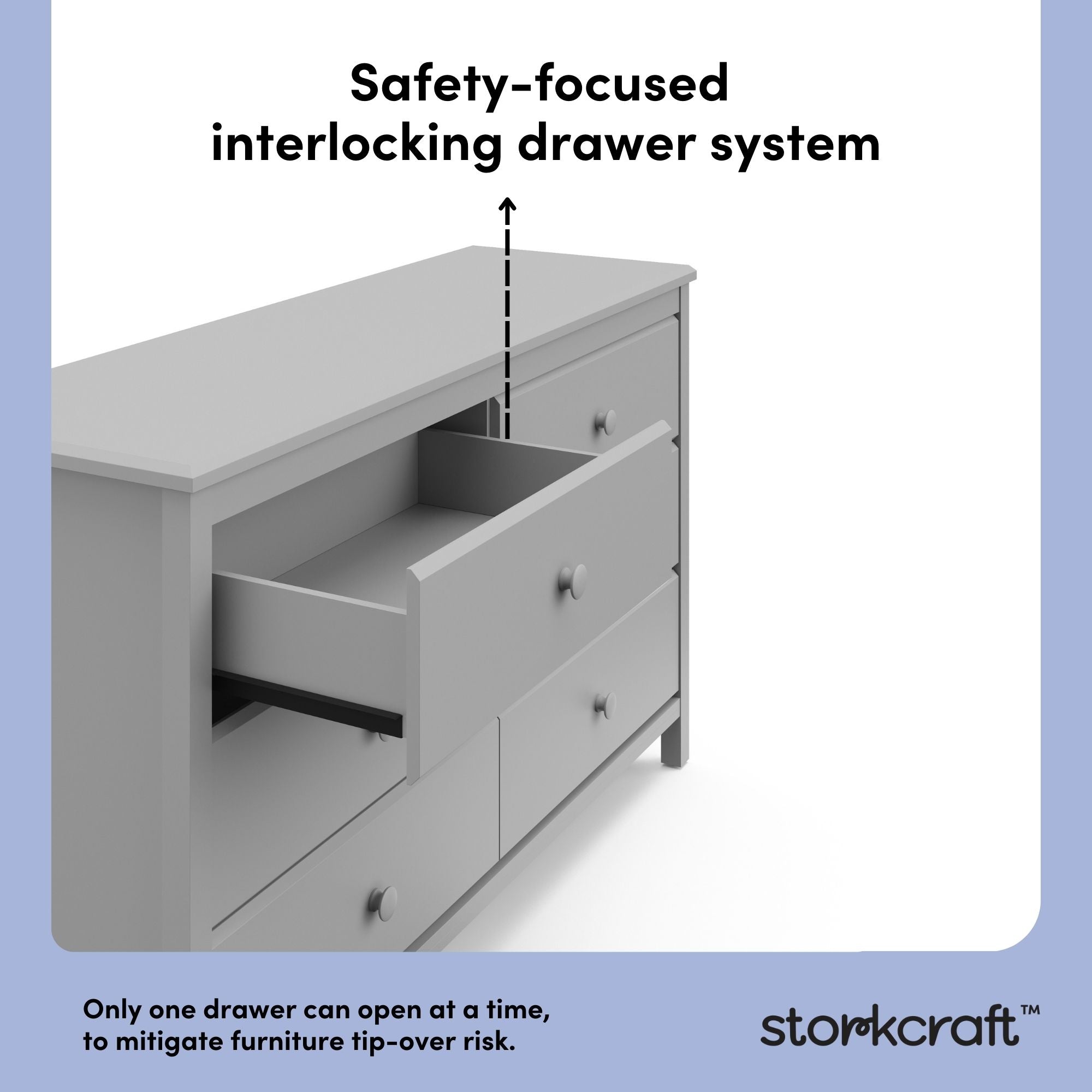 alpine pebble gray 6 drawer dresser interlocking drawer callout