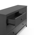 Alpine gray 6 drawer dresser with top left drawer open angle view